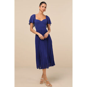 Lulus Calia Royal Blue Flutter Sleeve Midi Dress - Size M